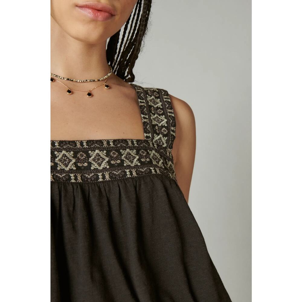 Lucky Brand Embroidered Square Neck Tank XXL Boho Folk Festival Cottagecore - Picture 2 of 11